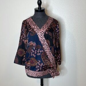 Dressbarn Surplice Wrap Kimono Shirt Leopard Blouse Small